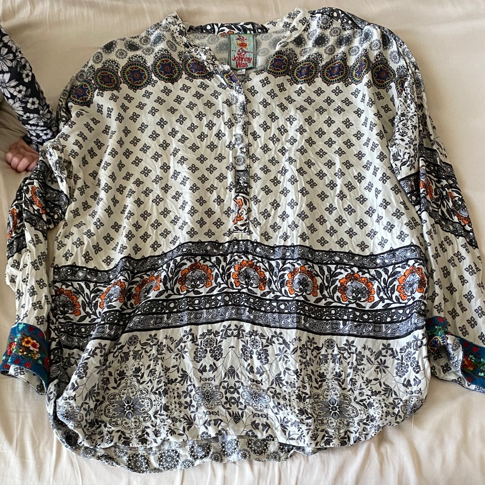 Johnny Was Black and White Floral Blouse